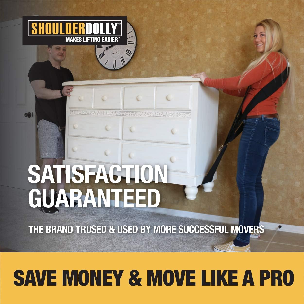 Shoulder Dolly Moving Straps - Lifting Strap for 2 Movers - Move, Lift, Carry, And Secure Furniture, Appliances, Heavy, Bulky Objects Safely, Efficiently, More Easily Like The Pros - Essential Moving Supplies - LD1000: Home Improvement
