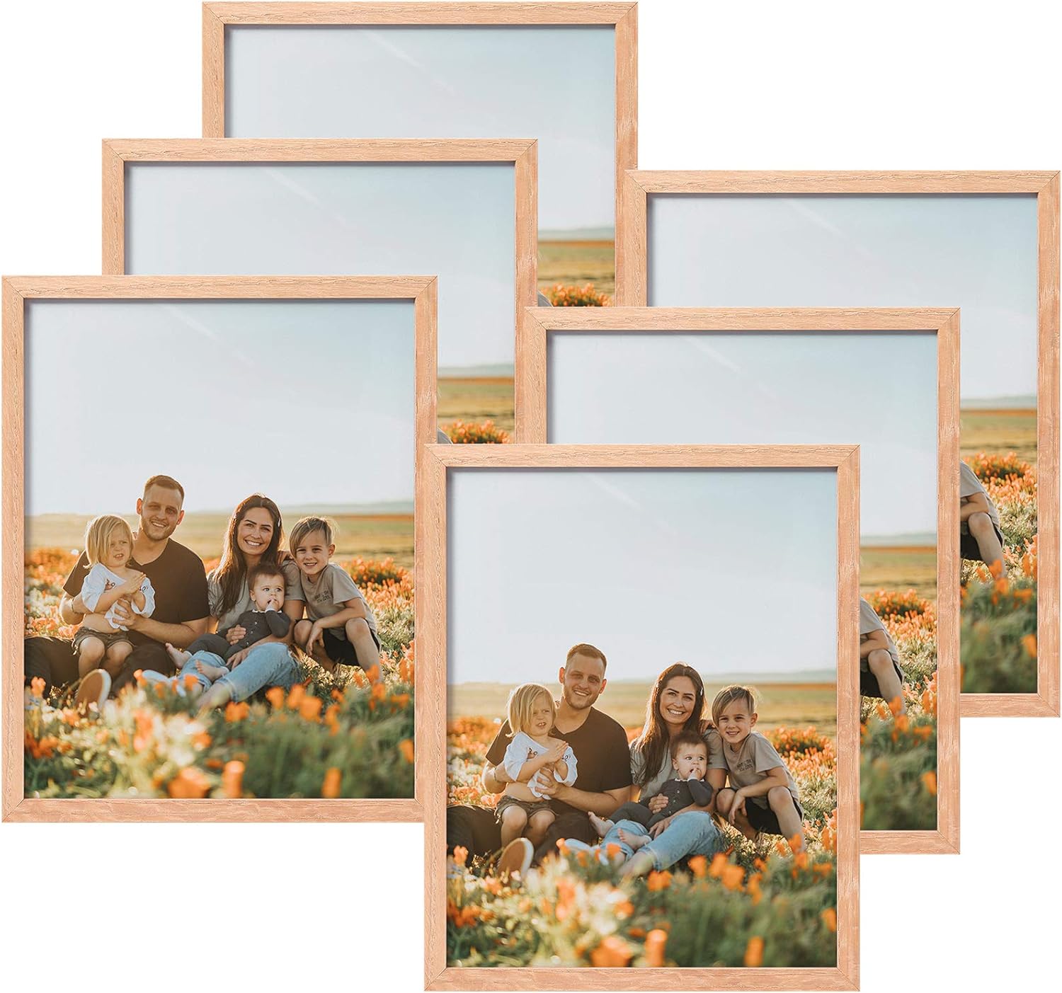 Photo Albums, Frames & Accessories - ATOBART 8x10 Set of 6 Oak Wood Picture Frame Solid Wooden Photo Frame Natural Wood Color Frames with Real Glass for Wall Mounting or Tabletop Living Room Bedroom Home Decor