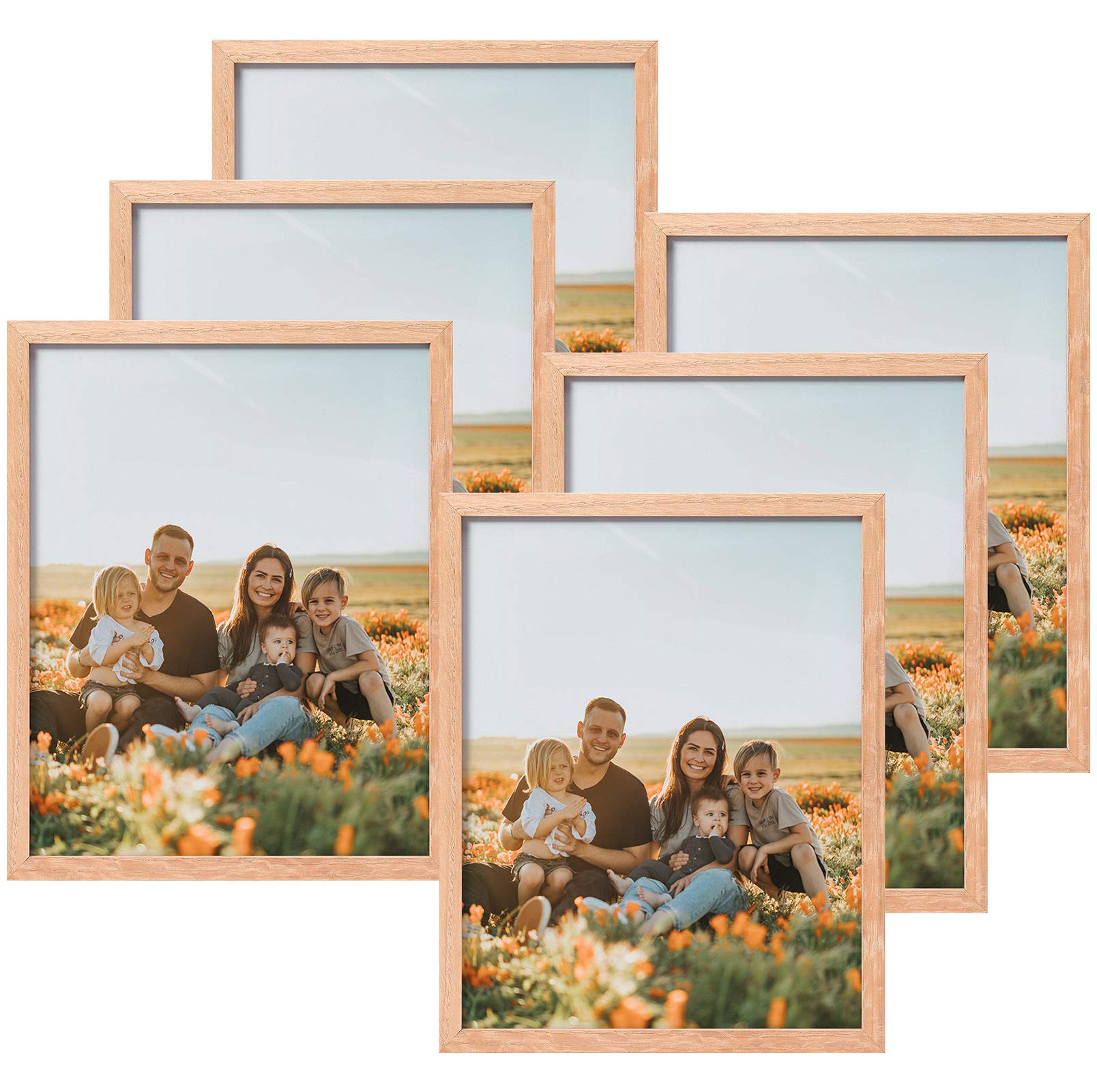 Photo 1 of ATOBART 8x10 Set of 6 Oak Wood Picture Frame Solid Wooden Photo Frame Natural Wood Color Frames with Real Glass for Wall Mounting or Tabletop Living Room Bedroom Home Decor