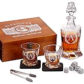 Personalized Whiskey Decanter 28 oz Twisted Whiskey Decanter Set for Liquor Vodka Brandy or Mouthwash Bottle Set for Him, Dad - Premium Set Includes Whiskey Stones (A)