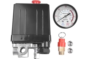 Air Compressor Pressure Switch 175 PSI 4-Port Manifold Regulator with Safety Valve, Auto On/Off Control for Electric Compress
