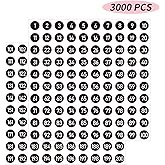 3000 PCS Number Stickers Labels, 0.4'' Black Consecutive Number Stickers 1-200, Vinyl Numbered Sticker, Self-Adhesive and Residue-Free, Use for Indoor and Outdoor