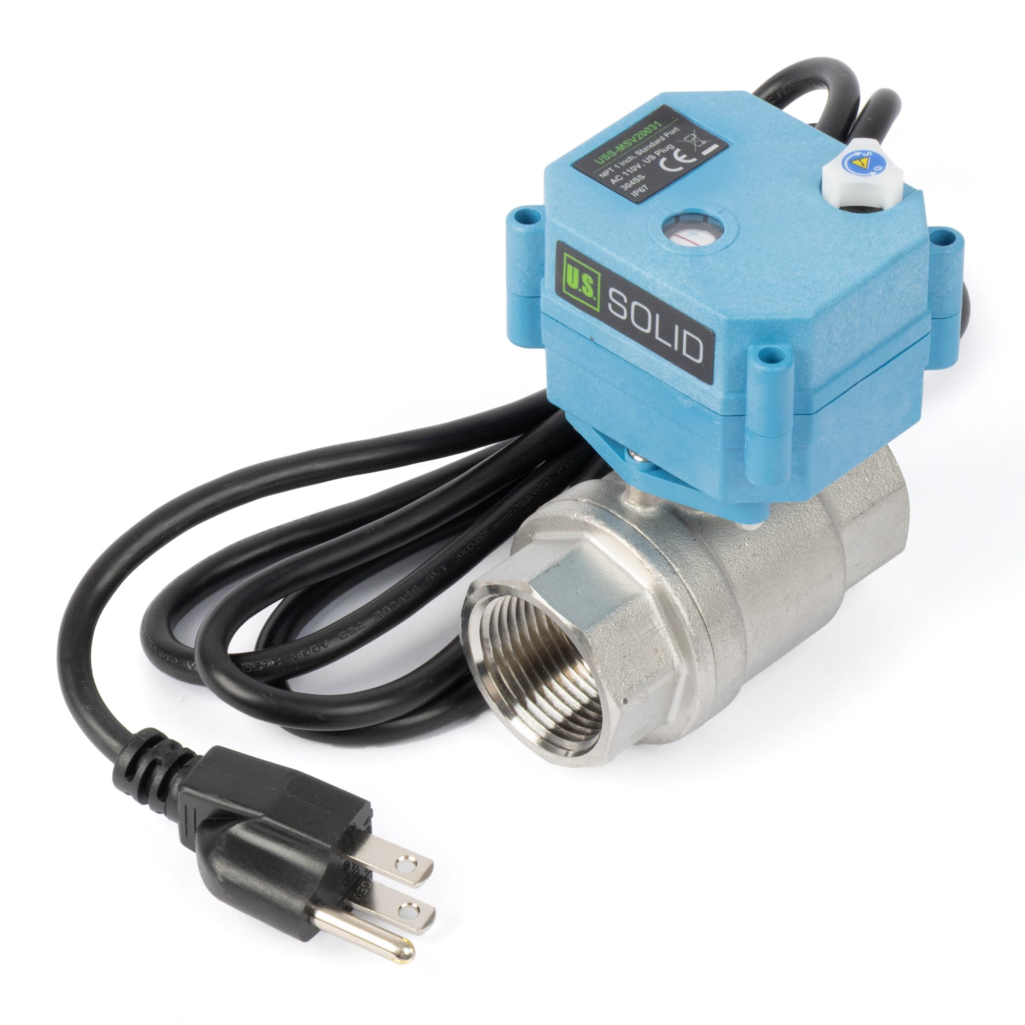 Photo 1 of U.S. Solid 1 inch NPT 304 Stainless Steel Motorized Ball Valve - Plastic Electrical Ball Valve, 2 Wire Auto Return, AC 110~230V, Normally Closed, IP67, NSF Certified