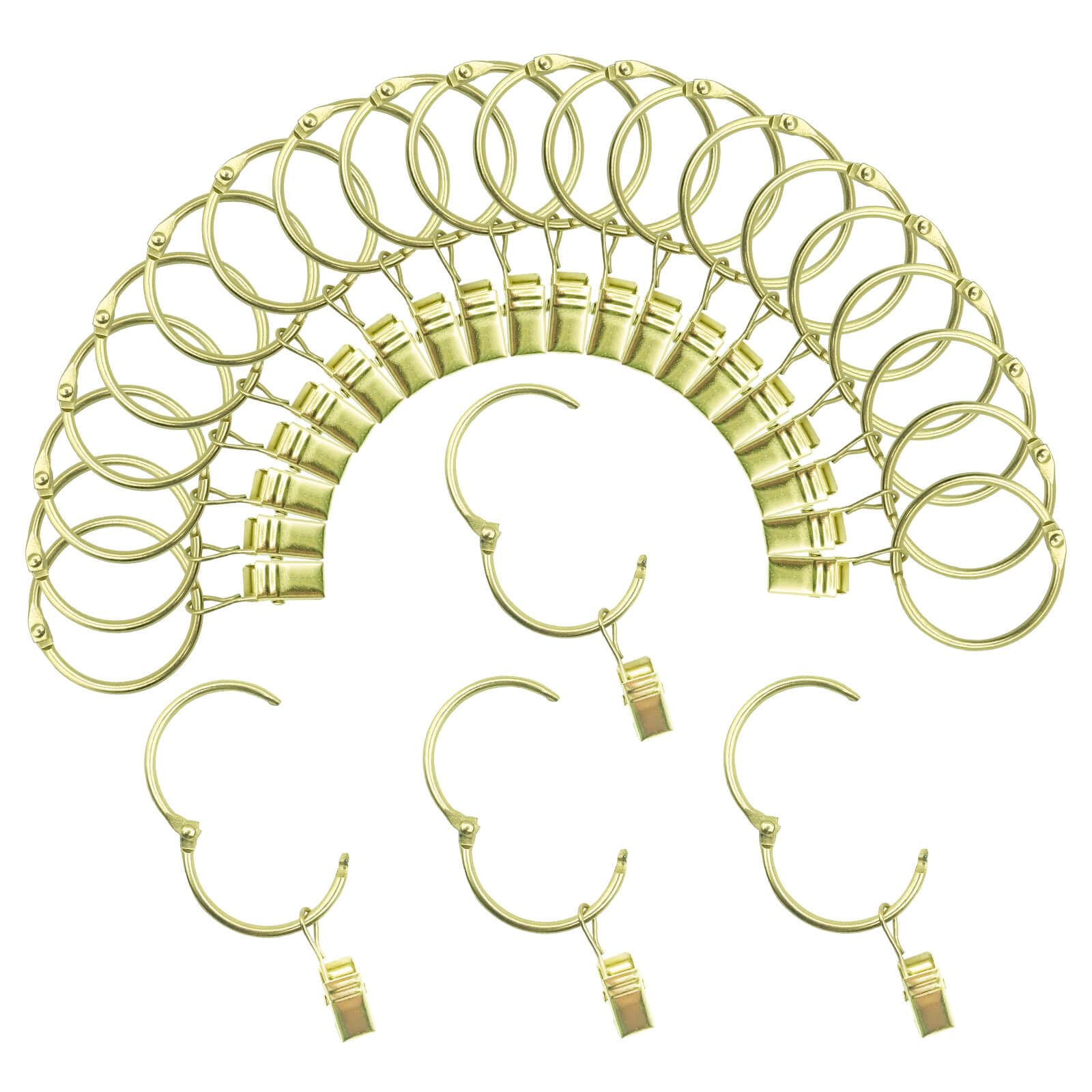 Curtain Rings with Clips 32mm Interior Diameter Openable 24 Pack Rustproof Metal Hangers Ring Decorative Drapery Vintage Gold TXZWJZ