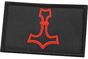 LEGEEON Mjolnir 2x3.25 Thor Hammer Black and Red Norse Viking Morale Tactical Military Touch Fastener Patch