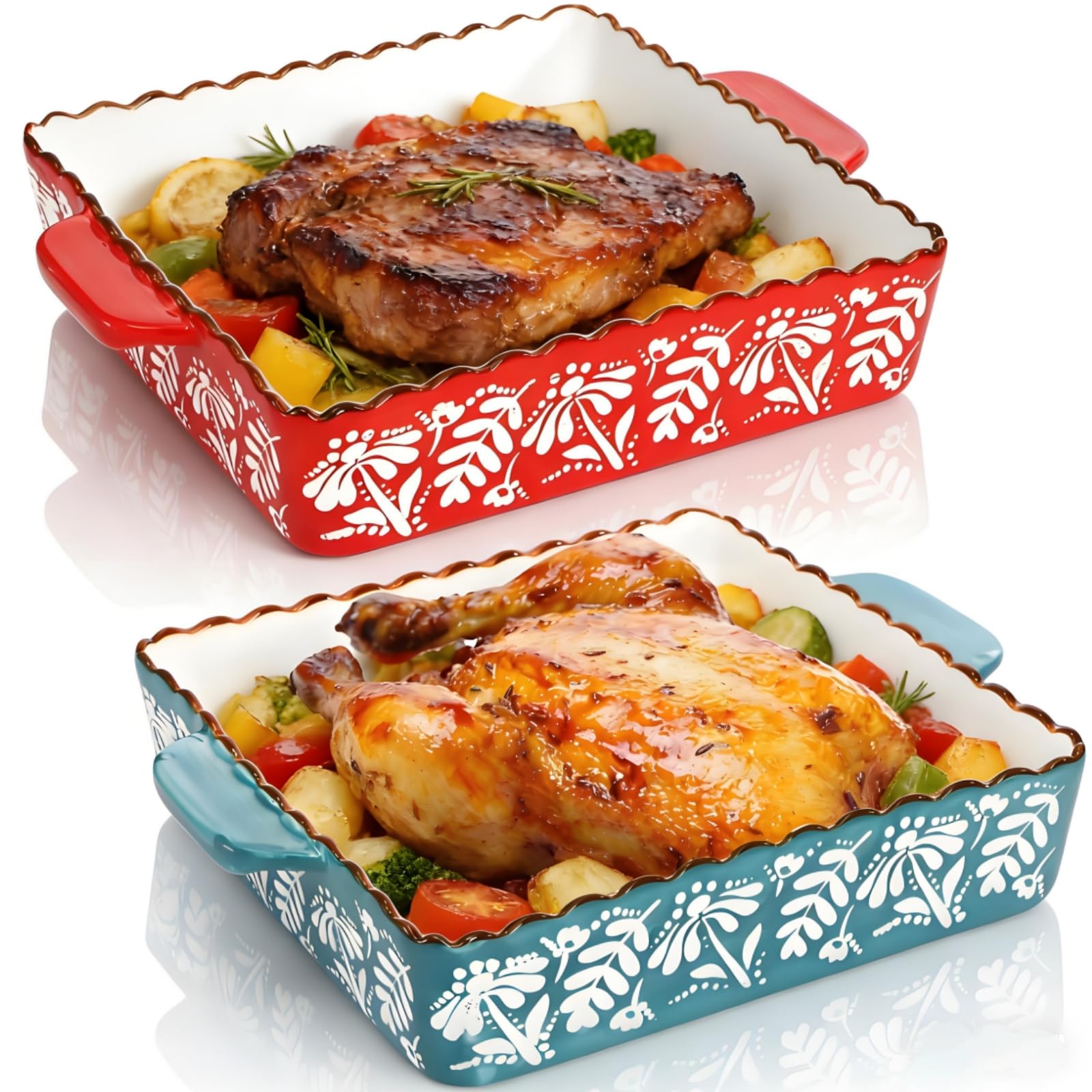 Photo 1 of ***(MAJOR DAMAGE/ SEE NOTES FOR DETAILS)***Acshio 2 Pack Ceramic Baking Dish, 9 x 9 inch Porcelain Square Bakeware with Double Handle, Lasagna Pan Bakeware Baking Cookware for Cooking, Cakes, Roasting Family Dinner