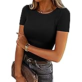 Chulianyouhuo Women's Crew Neck Ribbed Fitted T Shirt Short Sleeve Slim Casual Basic Summer Tops Tees