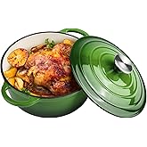 6 Quart Dutch Oven Enameled Cast Iron with Lid - Big Dual Handles - Oven Safe up to 500°F - Classic Round Pot for Versatile Cooking (Green, 6 QT)