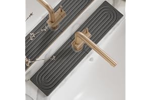 Dreatim Kitchen Faucet Absorbent Mat - Diatomaceous Earth Splash Guard for Sink Faucet, Aesthetic Water Absorbing Stone Tray in The Modern Home[23.6"" x 3.9"",Dark grey]