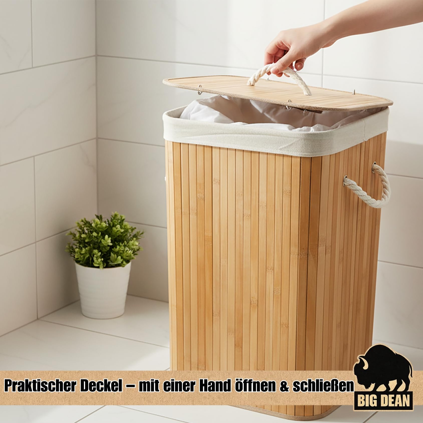 BigDean Wäschekorb Bambus 72L Wäschesammler Wäschetruhe Wäschetonne 2