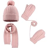 Kids Winter Hat Scarf Mittens Set Toddler Knitted Beanie Girls Fleece Children Neck Warmer Boys Warm Gloves 2-7 Years