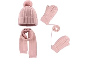 PEECABE Kids Winter Hat Scarf Mittens Set Toddler Knitted Beanie Girls Fleece Children Neck Warmer Boys Warm Gloves 2-7 Years