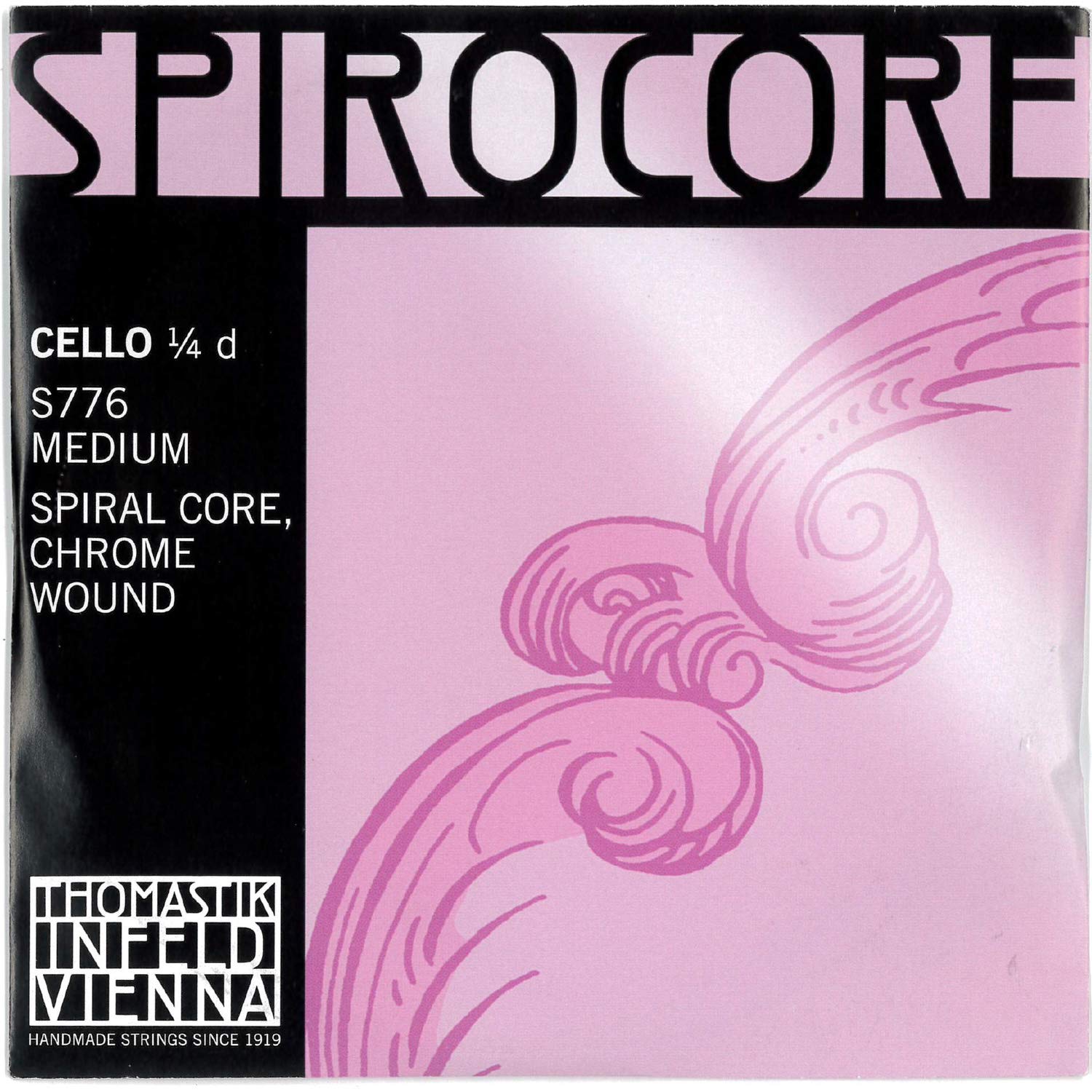 Thomastik single string for cello 1/4 Spirocore - D string spiral rope core, chrome wound, medium