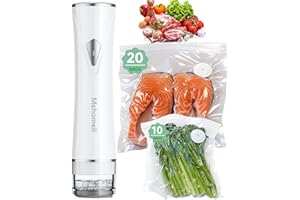 Mehomeli Compact Vacuum Sealer for Food (Vacuum Sealer Machine + 30 Reusable Vacuum Bags), Powerful Handheld Vacuum Sealer Machine, Seal Food 6X Fresh Longer, Portable & Wireless, Easy-Clean