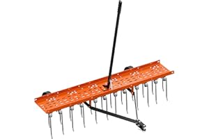 PPOLB 48" Tow-Behind Dethatcher with 24 Spring Steel Tines, Pull Behind Lawn Tractor Mower Grass Rake for Yard, Garden, and Farm Care – Removes Thatch, Leaves, and Pine Needles-Orange