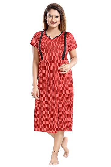 Polka Dots Serena Satin Feeding/Nursing/Maternity Nighty for Women (Multicolor ; Free Size)
