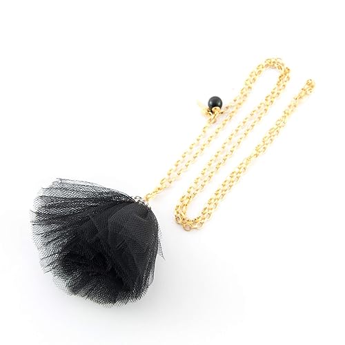 Lange Halskette Frau Schmuck mit Goldkette und Anhänger quaste frasen Tüll Farabe schwarz.