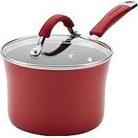 Rachael Ray Cucina Nonstick Sauce Pan/Saucepan with Lid, 2 Quart, Red