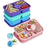 Canfanni 4 Pcs Bento Snack Box Containers, 4 Compartment Divided Stackable Food Storage Containers with Lids, Meal Prep Lunch Container with Sauce Cups