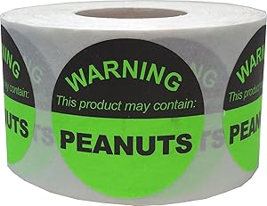 Food Allergy Warning Labels This Product May Contain Peanuts 1.5 Inch Round Circle Dots 500 Adhesive Stickers