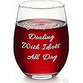 Slugeren Reward For Dealing With Idiots All Day Stemless Wine Glass 17Oz, Funny Gifts for Men Women Coworker Friend Sister Coworker Boss Lady