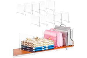 SuoXing 10 Pack Acrylic Shelf Dividers for Closet Organization,8 Inch Tall Vertical Closets Dividers for Closets Sweater,Bags,Purse,Sweatshirt and Towel Organizer,Clear Shelf Separators and Bookshelf