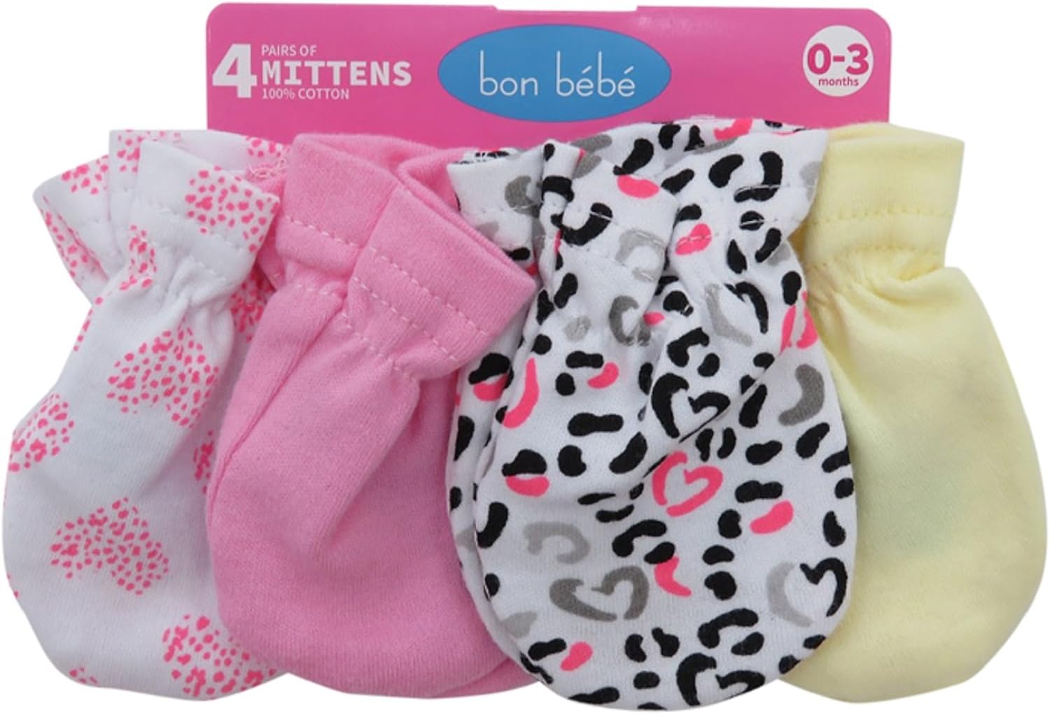 Bon Bebe Baby Girls' Assorted 4 Pack Scratch Mitten Set