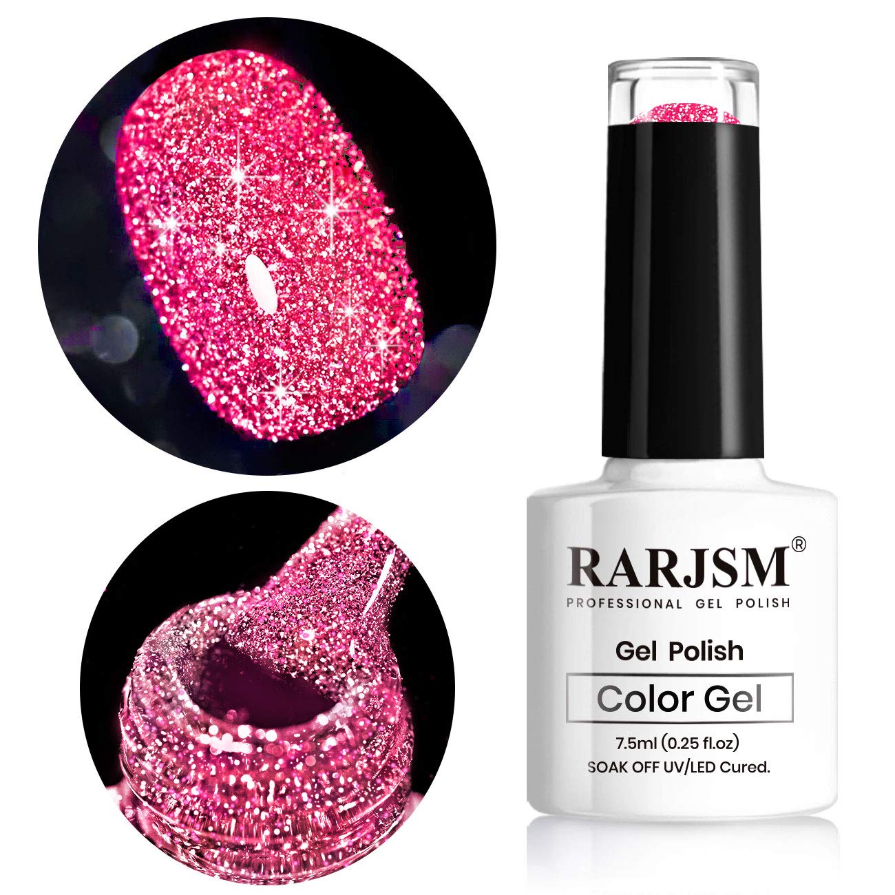 RARJSM Diamond Pink Glitter Nail Gel Polish,Glitter Gel Nail Polish,Bright Hot Pink Sparkle Nail Gel Soak off Requires Drying Under UV LED Lamp Nail Beauty Art Design Salon DIY Home 1Piece 7.5ML