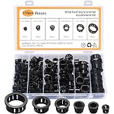 170 Pcs Nylon Snap-in Cable Grommet Kit - Protects Cables &amp; Wires | Durable black nylon grommets in various sizes, ideal for wire protection, snap-in installation for electronics and projects.