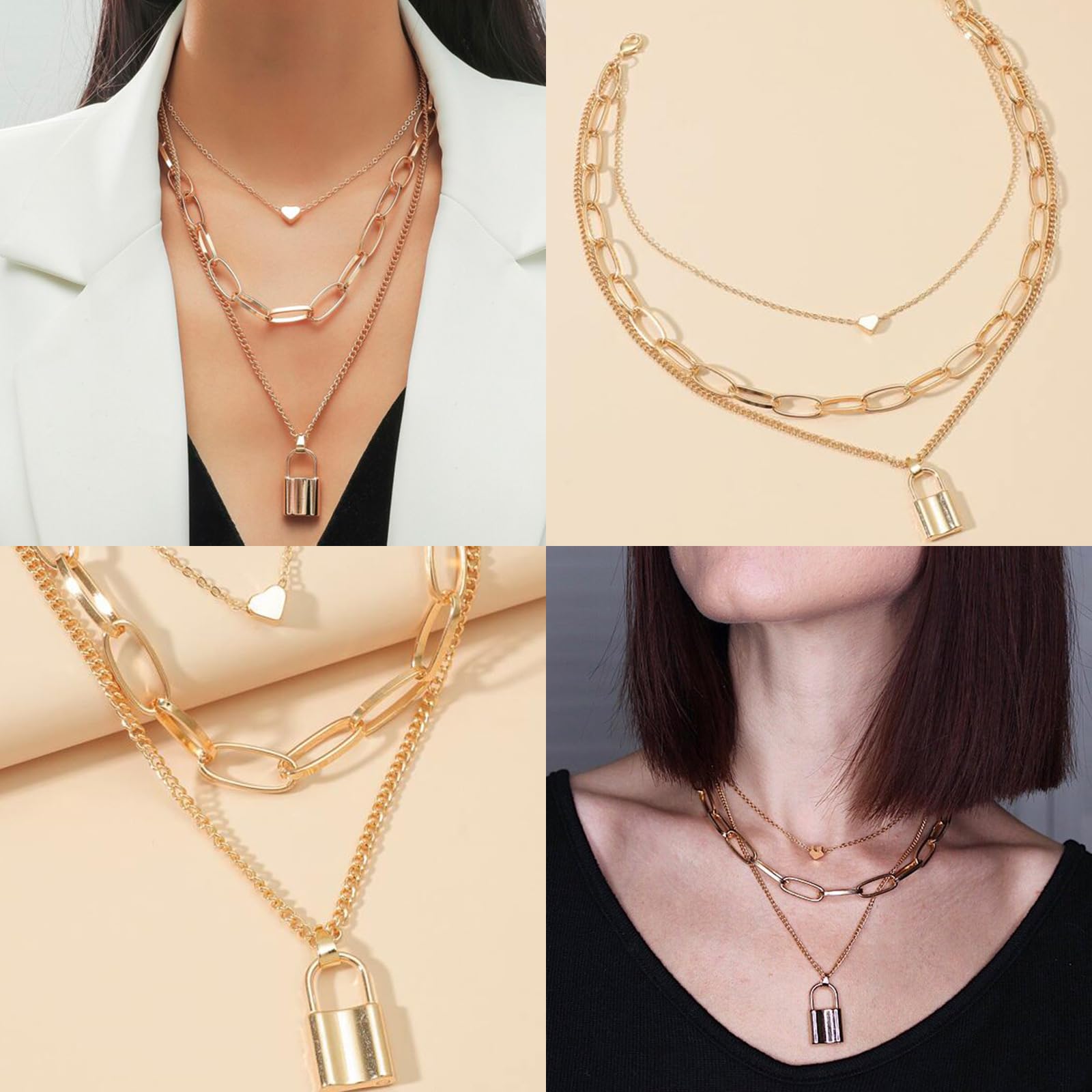 DAVBNM 17Pcs Gold Silver Jewelry Sets Rings Bracelets for Women Layered Necklace Chunky Knuckle Rings, Women's Jewellery Set, Fashion Necklace Stack Waterproof Gold Jewellery Set for Women(gold)