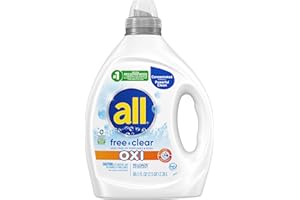 all Liquid Laundry Detergent, Free Clear for Sensitive Skin with OXI, Unscented and Hypoallergenic, 2X Concentrated, 90 Loads