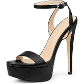 Cociy Women's Sexy Platform Heeled Sandals 5.7" Stiletto Heels Black US6.5 | Open Toe, Super High, Ankle Strap, Buckle, Simple One Strap, Wedding Dress Shoes, Pleaser Heels, Party Evening Prom