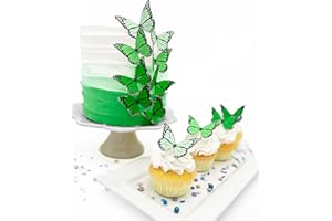 SUGAR ROBOT INC. Sugar Robot Edible Butterflies for Cake Decorating- Ombre Monarch Butterfly- Cake Toppers and Cupcake Toppers - Decoration Made in the USA - Premium Crafted (Green)