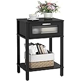 Nightstand Wooden Bedside Table with Drawer Black Night Stands Modern Style Small End Table Side Table with Storage Shelf for Bedroom Living Room MLBZ10B