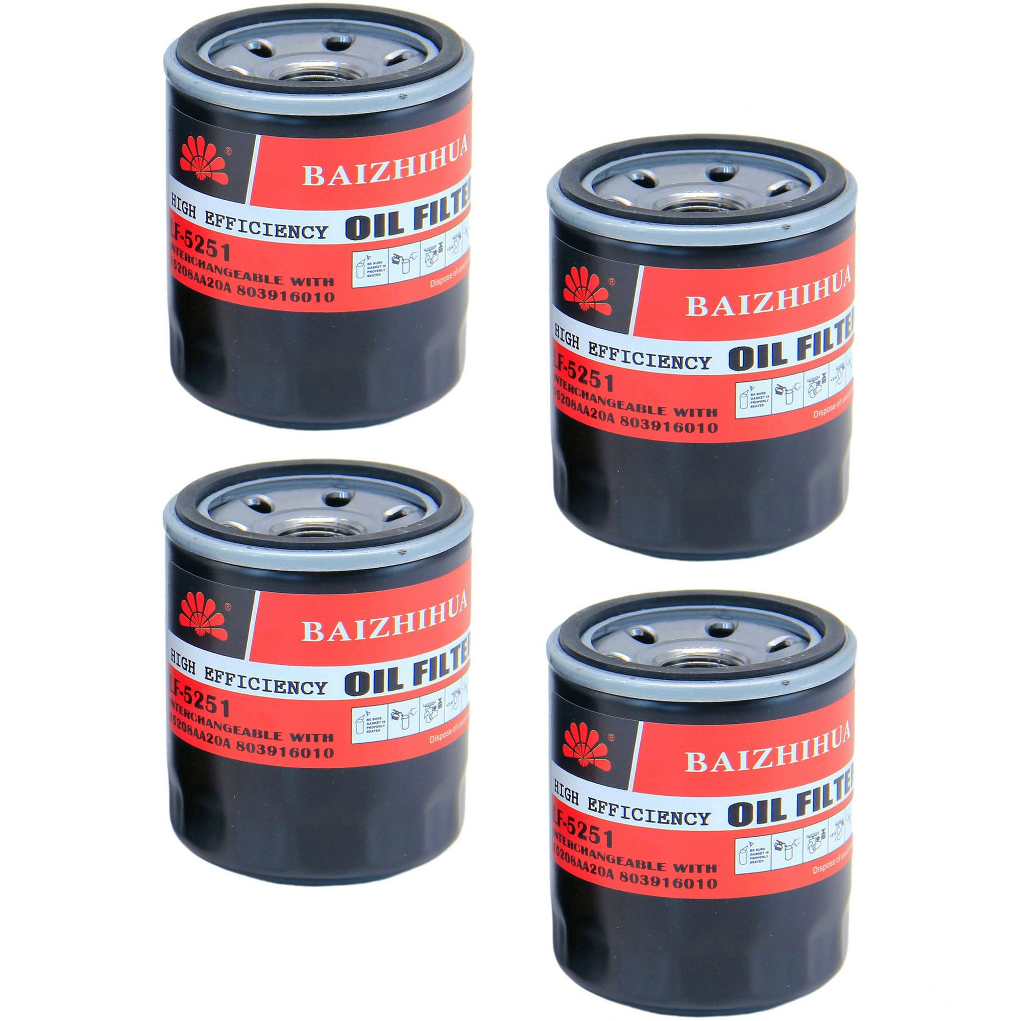 Photo 1 of 4-PACK BAIZHIHUA LF-5251 Oil Filter Replaces 8M0162829, 35-8M0162830, 8M0065103, 8M0065104, 35-8M0065103, 35-8M0162829, 35-822626K04, 35-822626Q04 Fits Mercury and Mariner 4 Stroke outboards 25-115hp
