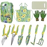 Patioland 10-Piece Garden Tool Set – Green Floral Gardening Hand Tools with Non-Slip Handles, Heavy Duty Rust-Proof Aluminum Tools, Organizer Tote Bag, Ideal Gardening Gifts for Women & Grandma