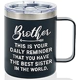 Onebttl Brother Gifts from Sister, Stainless Steel Travel Coffee Mug 12oz Funny Gift Idea for the Best Brother for Christmas, Birthday, Insulated Travel Mug - Reminder
