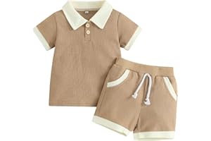 Kuriozud Newborn Baby Boy Summer Clothes Button Short Sleeve Romper Bodysuit Shorts Set Toddler Soft Waffle Outfit