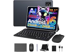 Android 16 Tablet 2026, 10 Inch with Keyboard, 24GB RAM 256GB/2TB, T606 Octa-Core, Gemini AI, 8MP Camera, GPS, Widevine L1, F