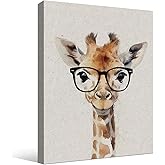 Funny Animals Wall Art Farmhouse Giraffe Portrait Pictures Prints Cute Giraffe Wearing Black Glasses Poster Wildlife Animal Wall Decor for Kids Room Bedroom Nursery Room Decoration - 11x14 Inch Framed