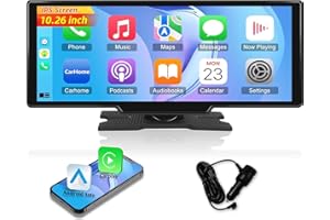 NHOPEEW Portable Wireless CarPlay Screen for Car - 10.26 Inch IPS Touchscreen Car Multimedia Player - Wireless Android Auto and CarPlay, Voice Control, FM/AUX, Navigation Screen Drive Play for All Vehicles