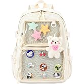JARKJARD Ita Bag Clear Pin Display Backpack with Insert, White | Cute Kawaii Aesthetic for Teen Girls Transparent Bookbag for School and Travel(Pins NOT Included)