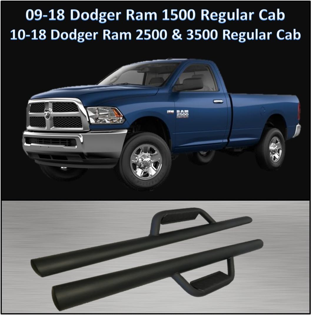 CONEXT Hoop Style Dropped Steps Textured Nerf Bars for 2009-2018 Dodge Ram 1500 Regular Cab/2010-2018 Dodge Ram 2500 & 3500 Regular Cab 289-TX-87