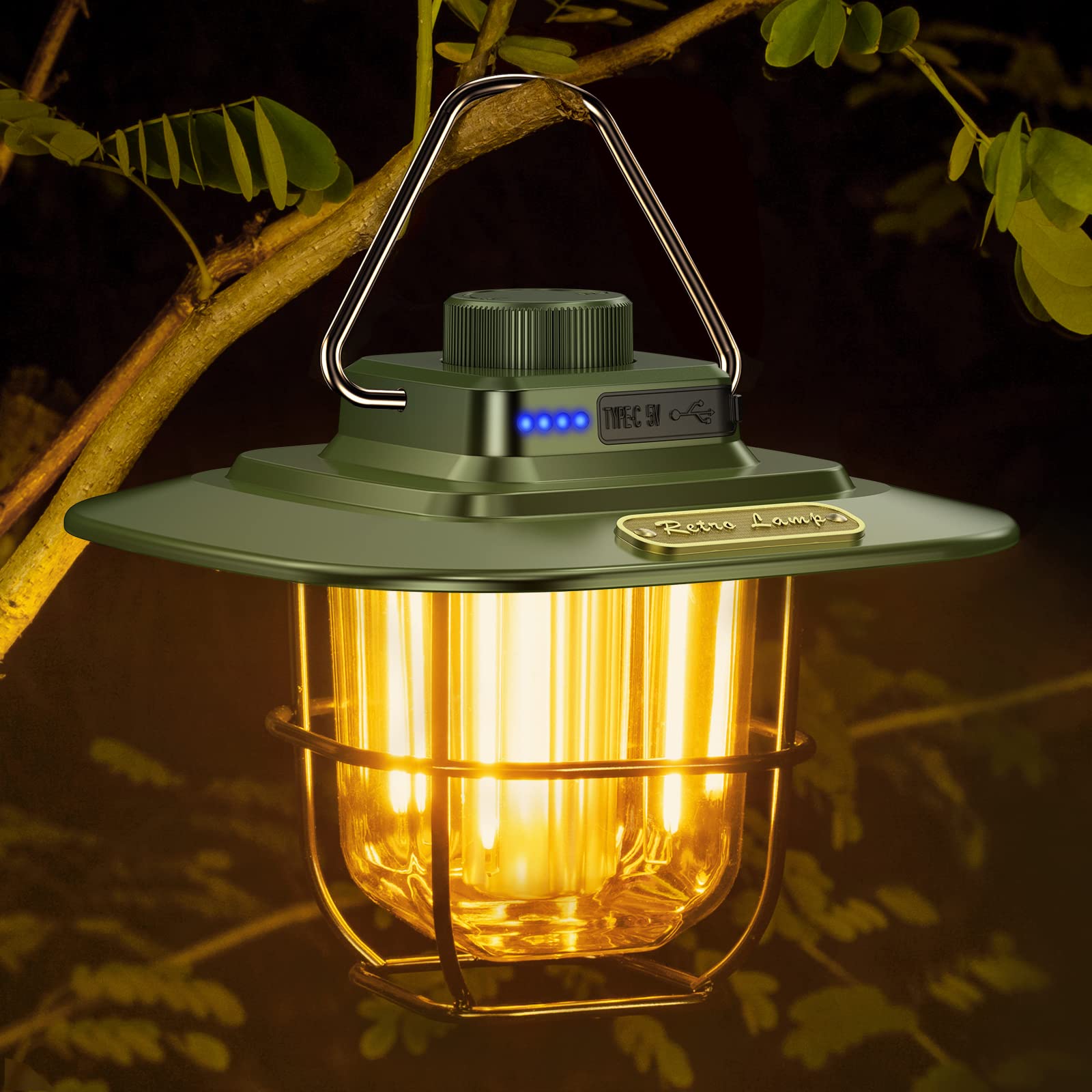 Camping Lantern, Blukar Rechargeable Retro Camping Tent Lights Lamp, Stepless Dimming Brightness (Warm White 3000K&Natural Light 4500K), 12+Hrs Runtime for Camping, Hiking - Green (K9153)