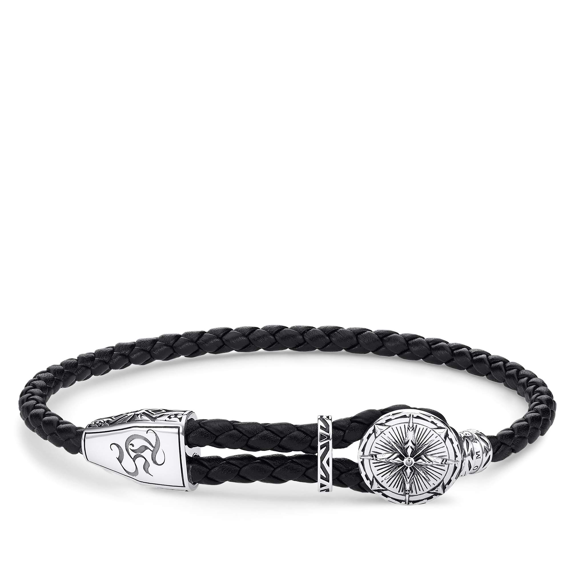 Thomas Sabo leather strap compass 925 Sterling Silver, Blackened