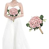 HOMENERGY Wedding Bouquet for Bridesmaid- Hand Holding Flower Bouquet 7 Inch Artificial Flower Bouquet for Bride Party Ceremony Anniversary Decor - Pink