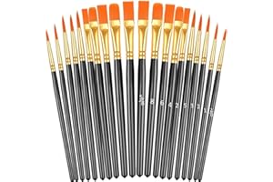 20Pcs Black Round Pointed Paint Brushes Set for Acrylic Oil Watercolor Canvases Rock Body Miniature Detailing Drawing Art Sup