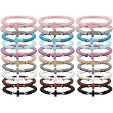 Lesmore 30 Pcs Cross Clay Bracelets for Women Men, 10 Colors Jesus Cross Bracelets Bulks, Elastic Stackable Clay Bracelets,Christmas Birthdays party Jewelry Gift for Family Friends