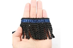 HedongHexi Bullion Fringe Trim and Embellishments 5/10 Yard X 2.5 Inches Fabric Trims Sewing DIY Decoration for Clothes Gold Hebrew Fringes with Blue Ribbon