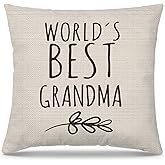 PUHEI Grandma Gifts Pillow Covers 18x18, Best Grandmother Gifts for Birthday Mother's Day from Grandkids, World's Best Grandma Decorative Throw Pillow Cover for Home Bedroom Living Room Couch Bed